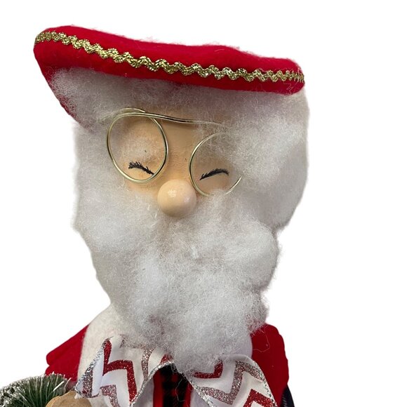Santa Clause With Red Jacket Faux Glasses Carrying a Tree Wood Body Shoes On Pla - Picture 2 of 13